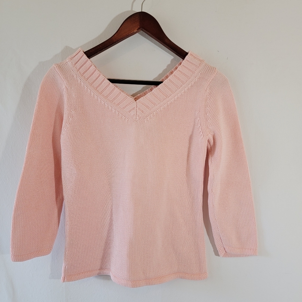 VTG Tommy Bahama Baby Pink Pullover Sweater XS V-neck Cotton Y2K Coquette Girly